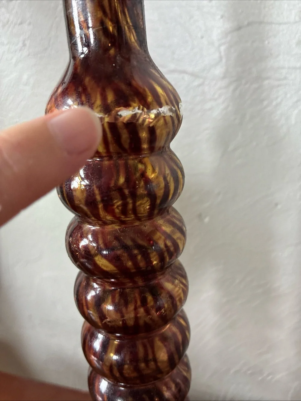 Tortoise Tiger Stripe Swirl 12” Glass Vase Murano Style